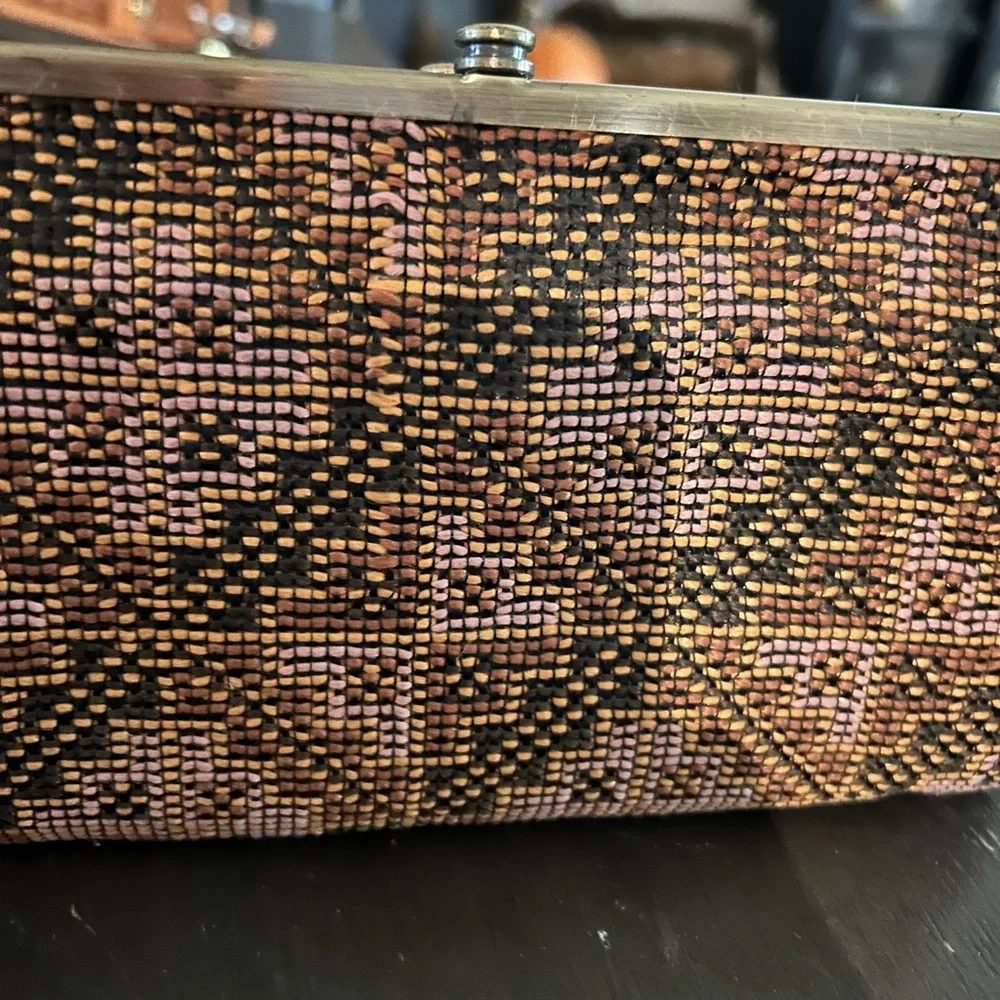 HOBO Tan Leather and Patterned Fabric Hobo Bag